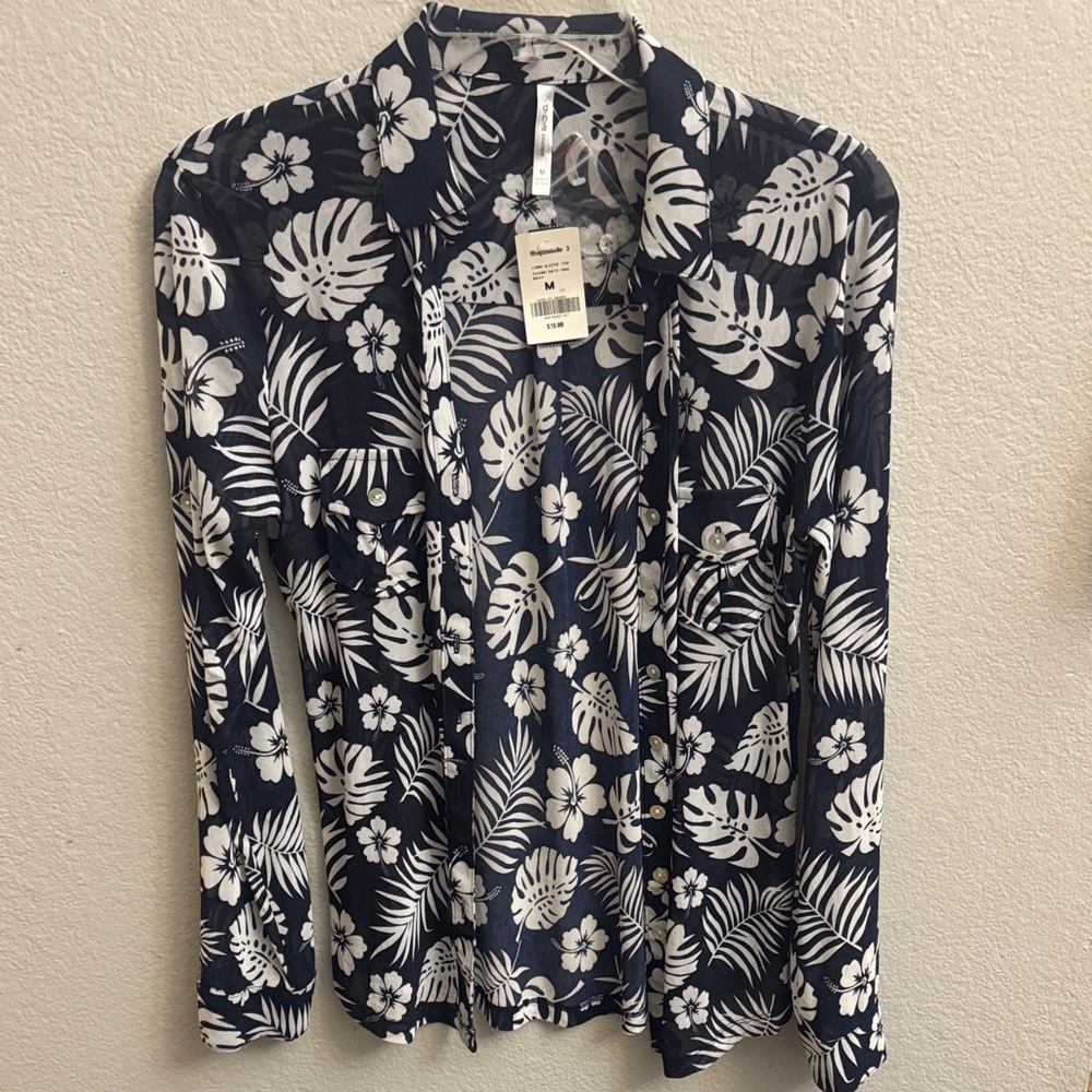 Rhapsody Navy and White Floral Button Down Shirt
